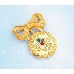 Vintage Bow-Tied Circle Brooch | Gold Tone Brooch | Avon | J2